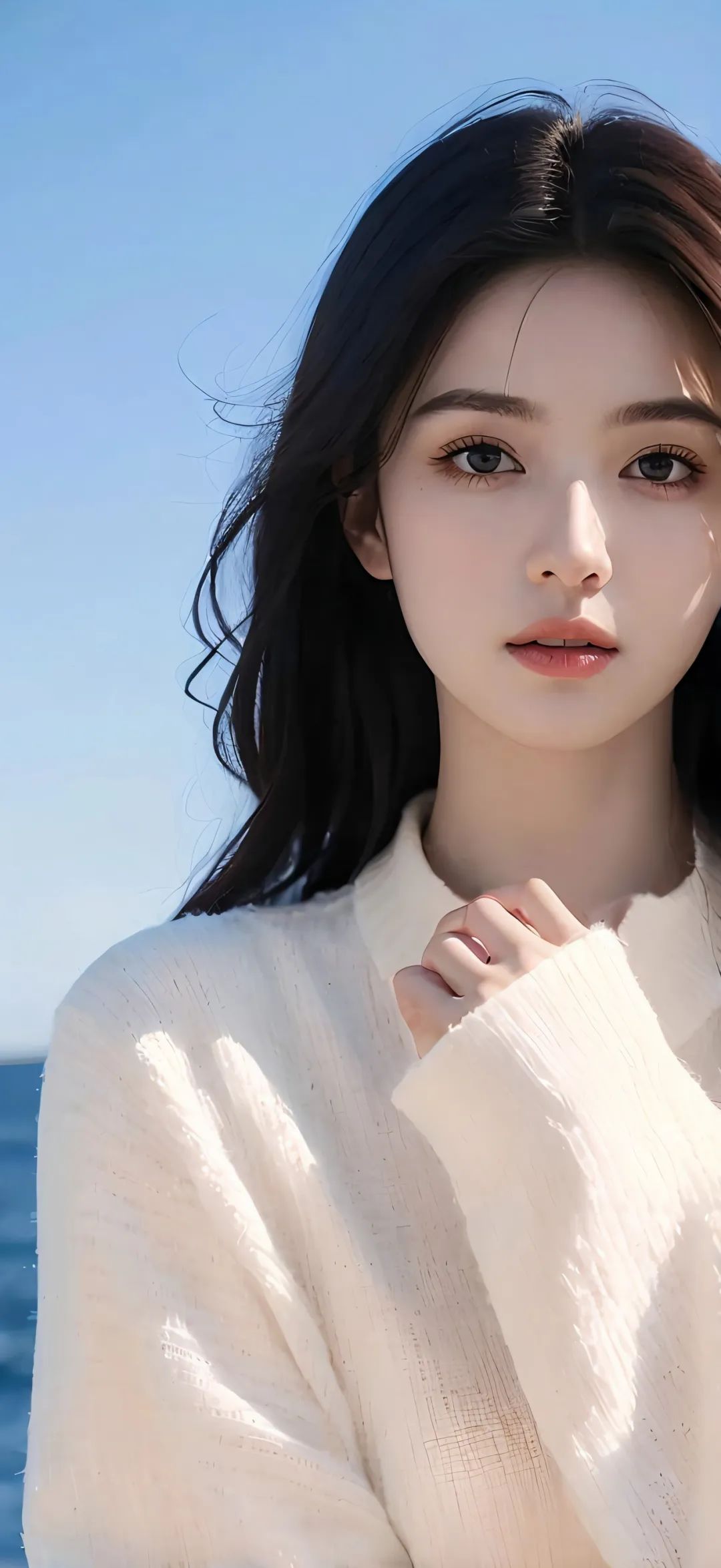 Ai绘画在海边的精致美女手机壁纸