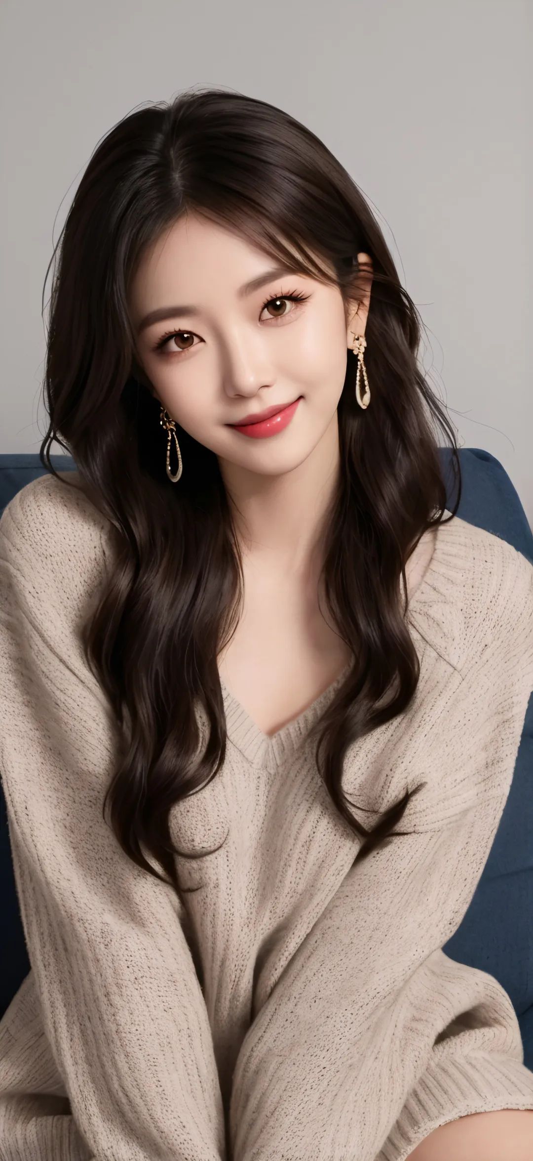 戴耳环穿毛衣高颜值Ai美女壁纸