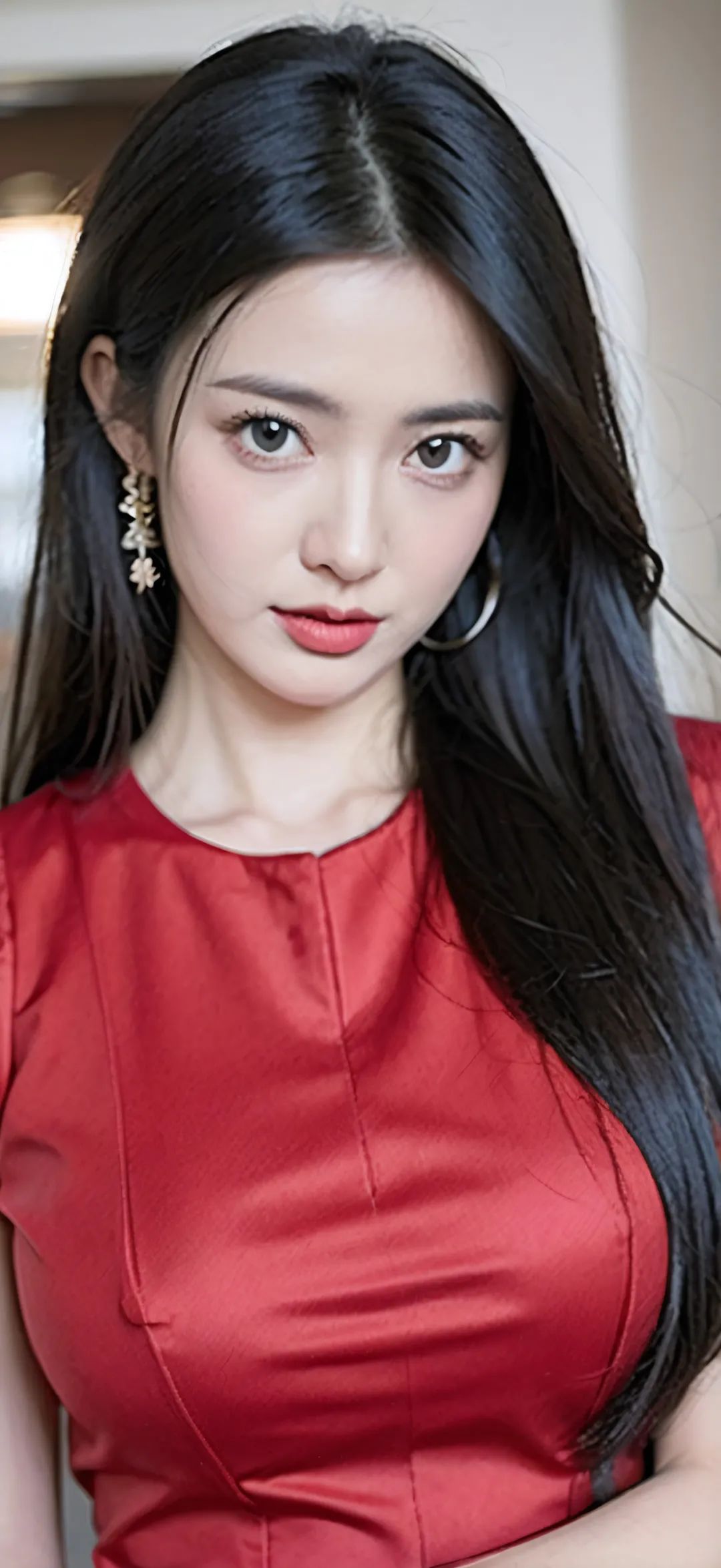 ai绘画穿红衣极品身材迷人五官的美女手机壁纸