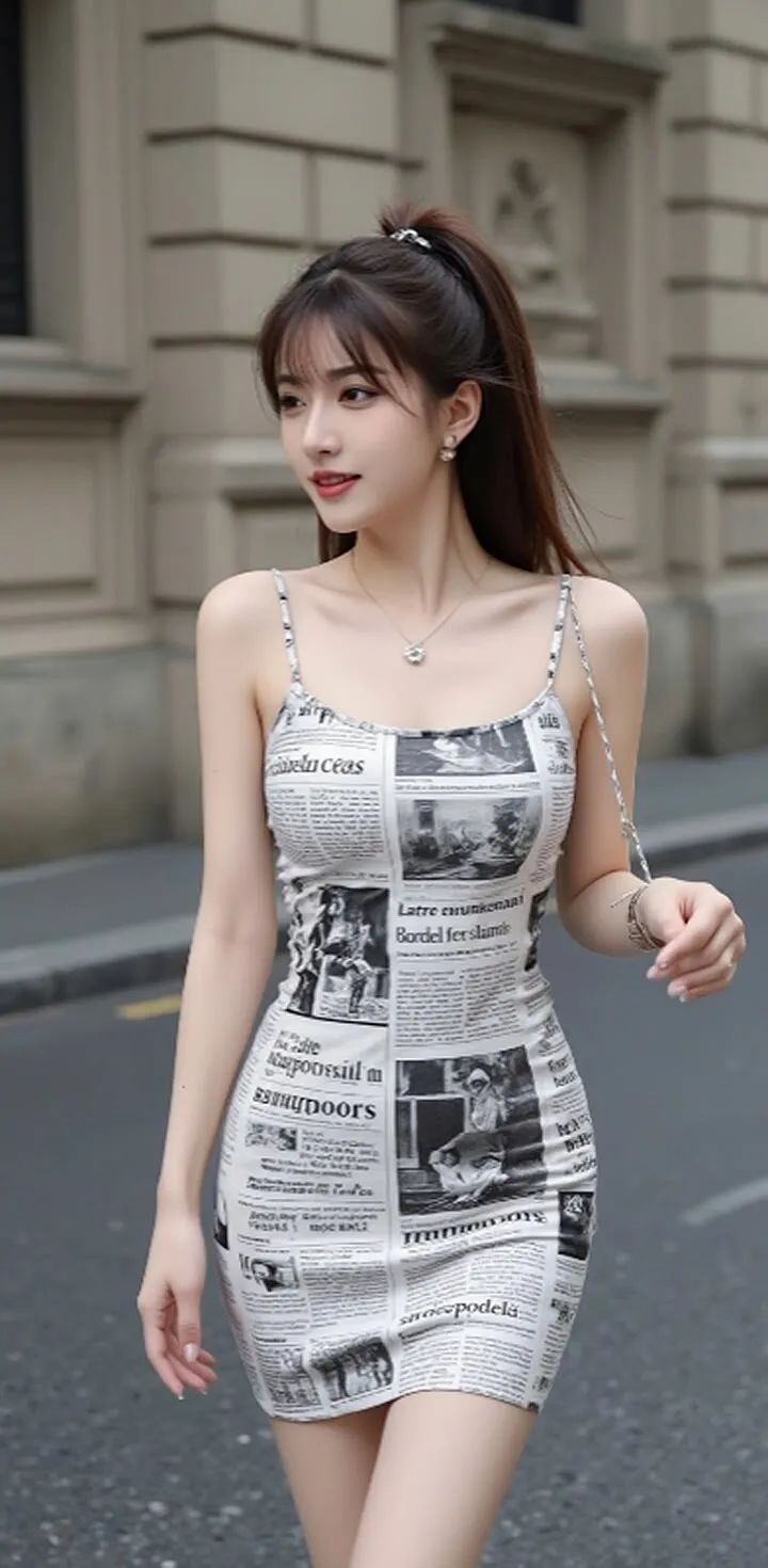 清纯甜妹，报纸包臀裙，性感丰满身材！太美了吧！