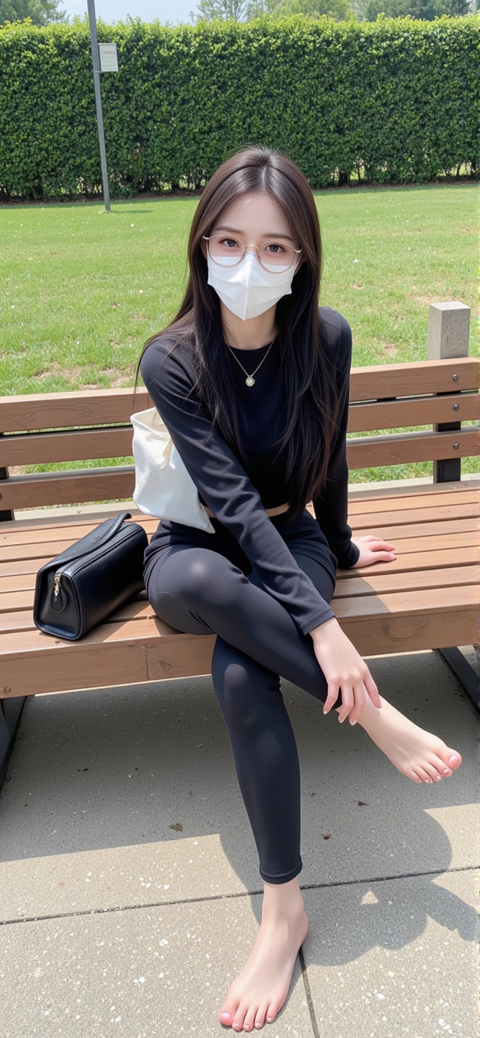 Ai绘画穿黑衣服坐公园橙子上的美女手机壁纸