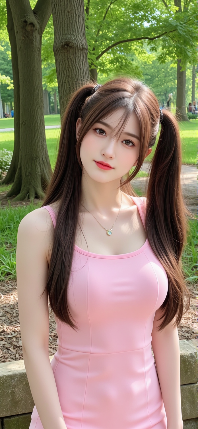 穿粉色吊带的俏皮小姐姐手机壁纸